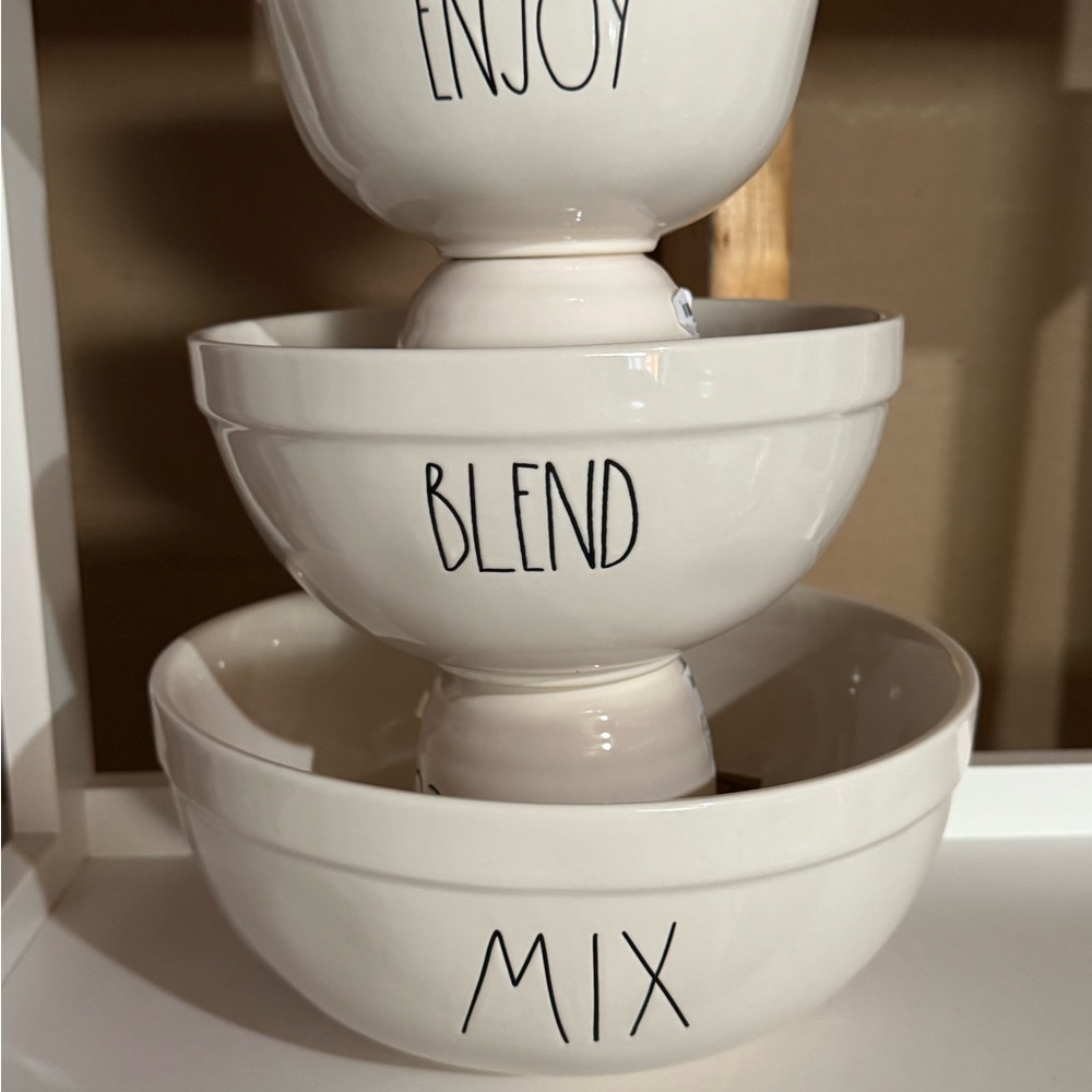 Rae Dunn Set of White Ceramic Bowls with Text